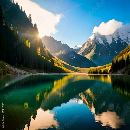 lake and mountains generative by AI technology © Farwa