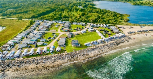 Aerial view of the beachfront campground in Little Compton, Rhode Island photo