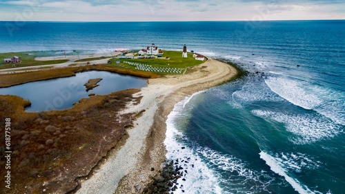 Picturesque view of the Point Judith Lighthouse in Narragansett, Rhode Island photo