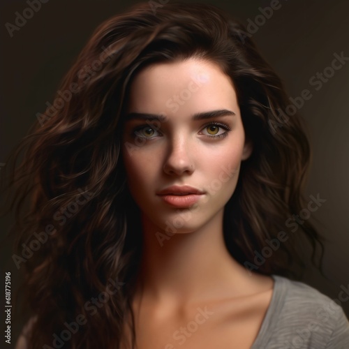 Portrait of an attractive young brunette Caucasian woman, AI-generated.