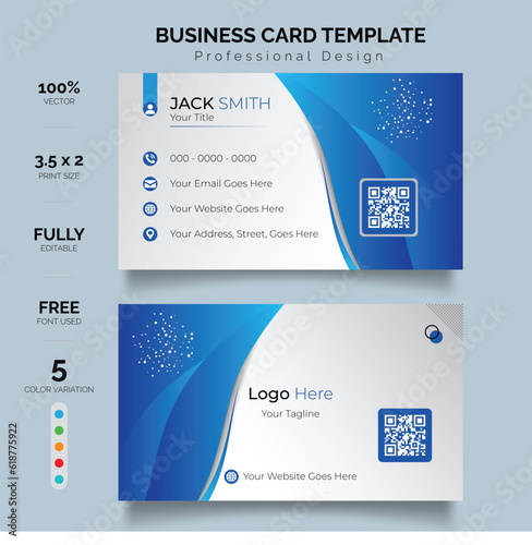 Double-sided creative business card template. Vector creative business card template with triangles, squares, round, waves for business, technology.