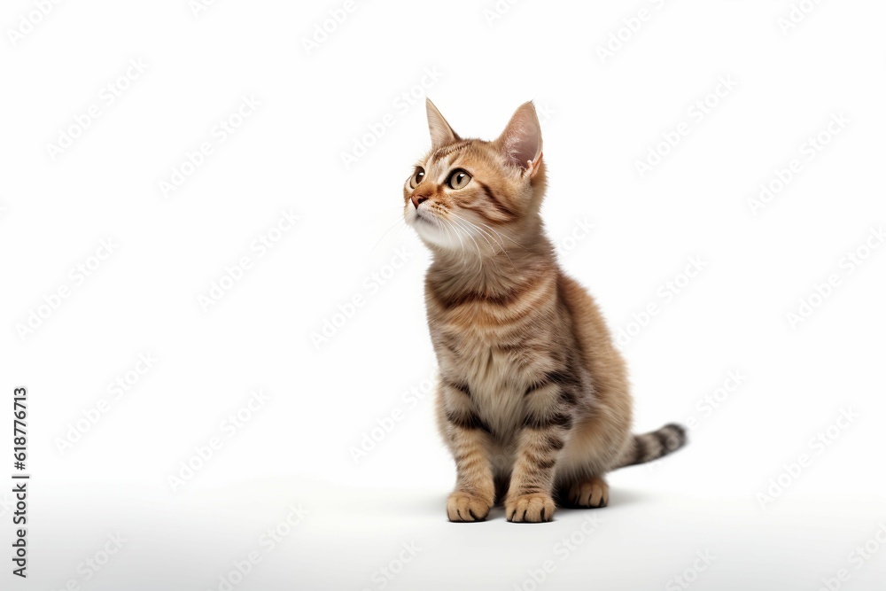 An AI generated illustration of a tabby kitten sitting on a white surface