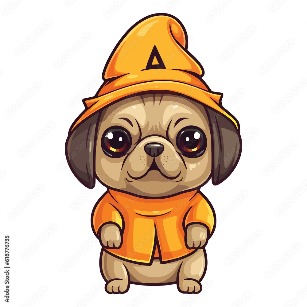 Naklejka premium Trick or Treat Pug: Cute Puppy Celebrating Halloween