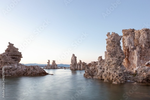 Landscape of rock formations in the Mono Lake on a sunny day in California