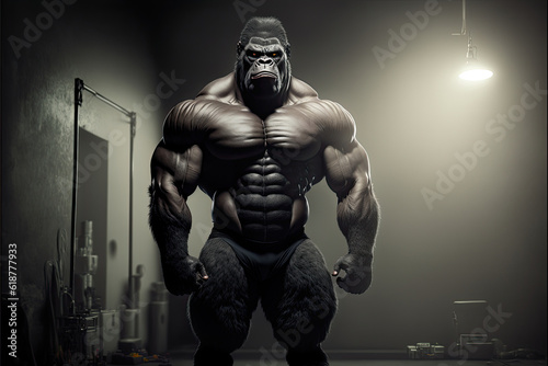 An image of a fitness gorilla adorned in athletic attire. Ai generated