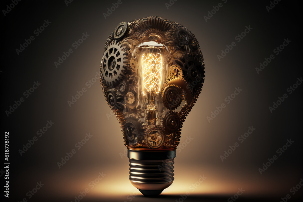 a light bulb in an intricate style made out of gears a light bulb in an intricate style made out of gears