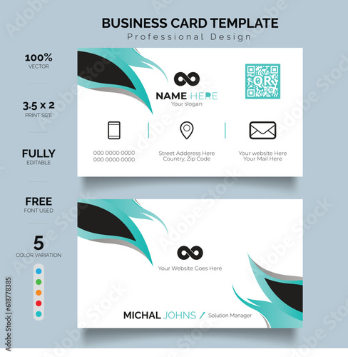 Peach and Green Bubbles Business Card Layout. Vector illustration with double-sided creative business card template.