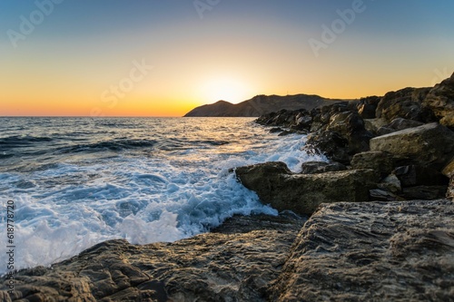 Mesmerizing view of a beautiful seascape during sunrise in Crete  Greece