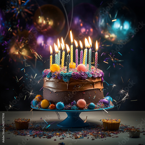 Birthday celebration cake with candles 
