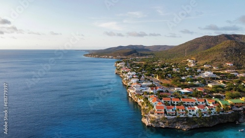 Fototapeta Naklejka Na Ścianę i Meble -  Aerial shot of the Playa Lagun beach in Curacao.
