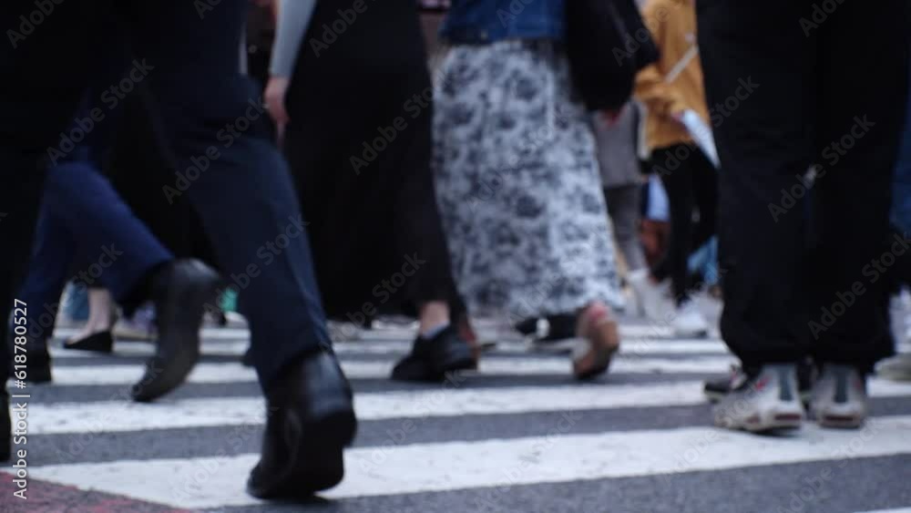 SHIBUYA, TOKYO, JAPAN - MAY 2023 : Crowd of people walking at Shibuya crossing in daytime. Busy downtown area in Tokyo. Japanese people, urban city life and metropolis concept video. Slow motion shot. SHIBUYA, TOKYO, JAPAN - MAY 2023 : Crowd of people walking at Shibuya crossing in daytime. Busy downtown area in Tokyo. Japanese people, urban city life and metropolis concept video. Slow motion shot.