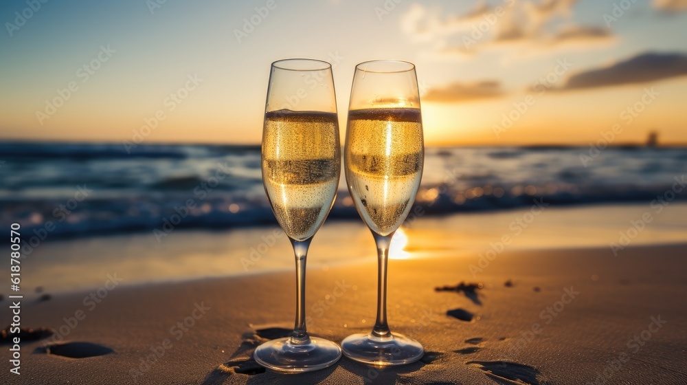 Romantic Champagne at Sunset Beach