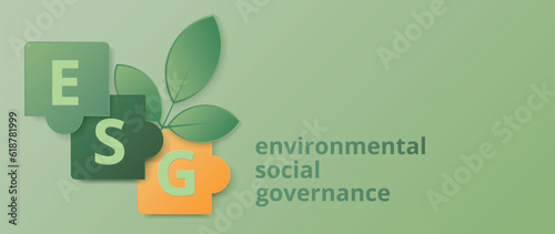 ESG puzzles. Environmental, Social, and Governance concept. Sustainable business or green business. Vector illustration.