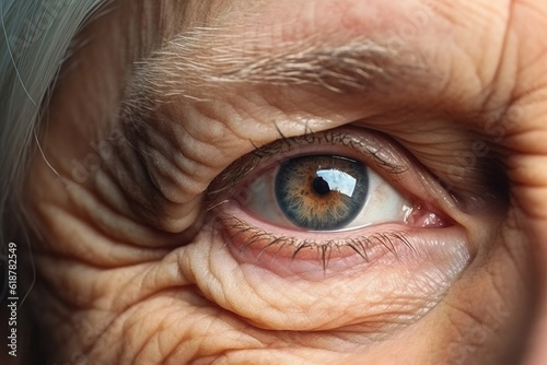 Close-up eye of an old elderly wrinkled person