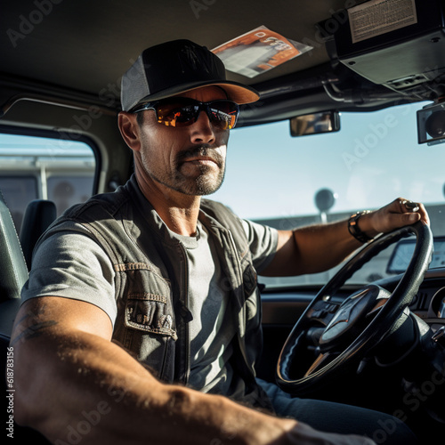 Portrait of a trucker. Generative AI.