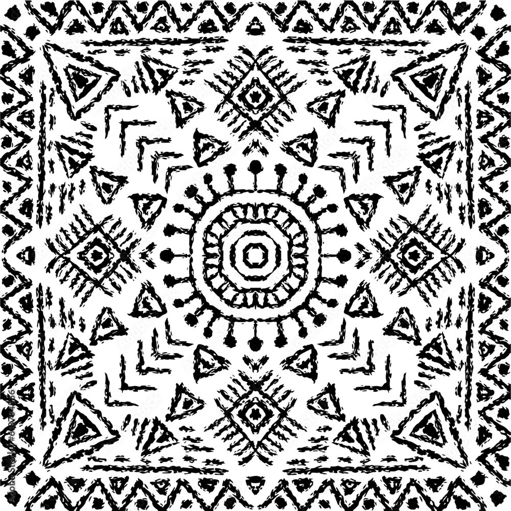 Fototapeta premium African ethnic tribal seamless pattern background on black and white.