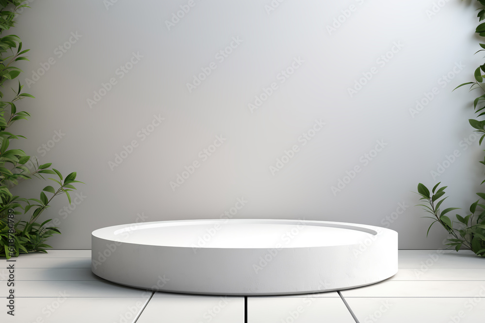 minimal white podium display for cosmetic product presentation, pedestal or platform background, 3d illustration minimal white podium display for cosmetic product presentation, pedestal or platform background, 3d illustration
