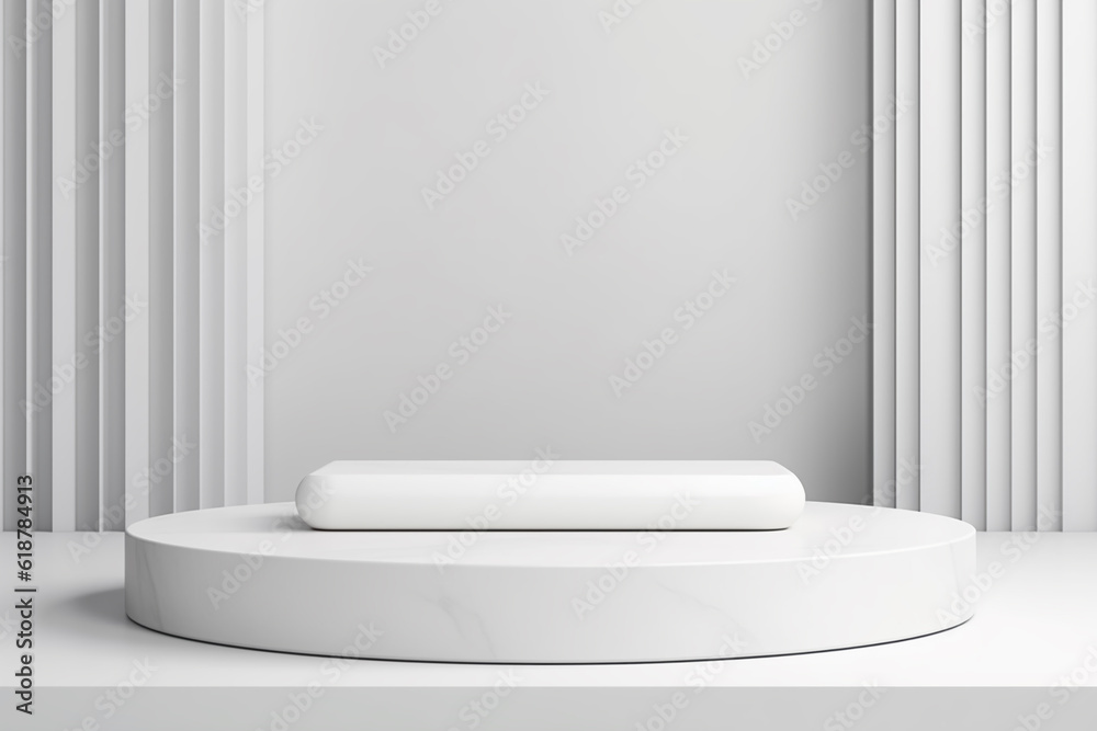 minimal white podium display for cosmetic product presentation, pedestal or platform background, 3d illustration minimal white podium display for cosmetic product presentation, pedestal or platform background, 3d illustration