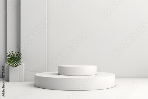 minimal white podium display for cosmetic product presentation  pedestal or platform background  3d illustration