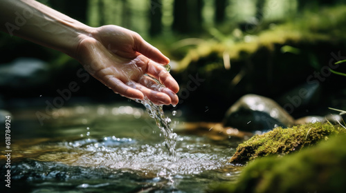 water flowing into the hands