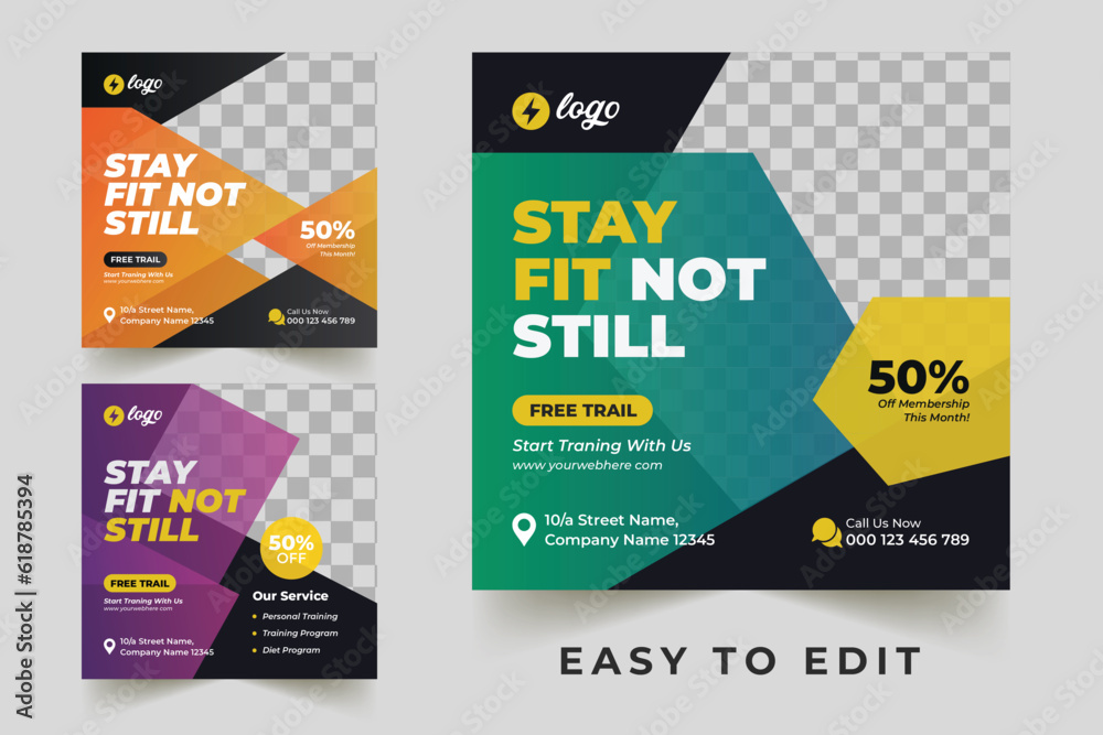 Fototapeta premium Shape your body square flyer or Instagram social media post template