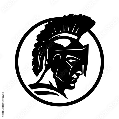 Round spartan warrior logo, emblem. Vector illustration.
