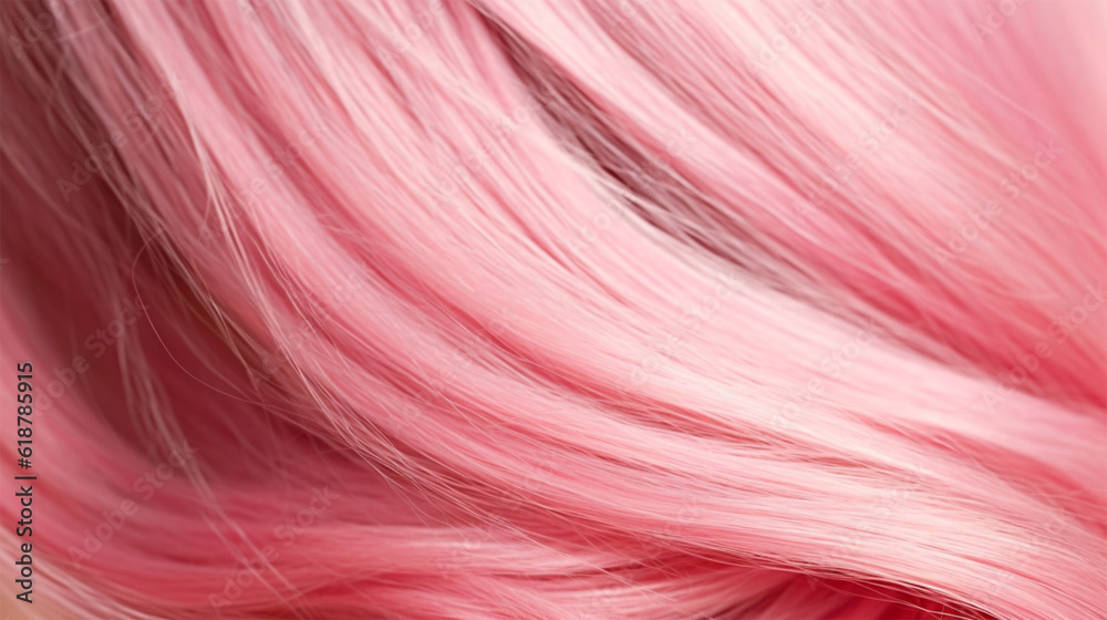 A closeup view of a bunch of shiny perfectly pink hair in a wavy style.social media content for beauty salons. hair dye color in the catalog. Generative AI A closeup view of a bunch of shiny perfectly pink hair in a wavy style.social media content for beauty salons. hair dye color in the catalog. Generative AI