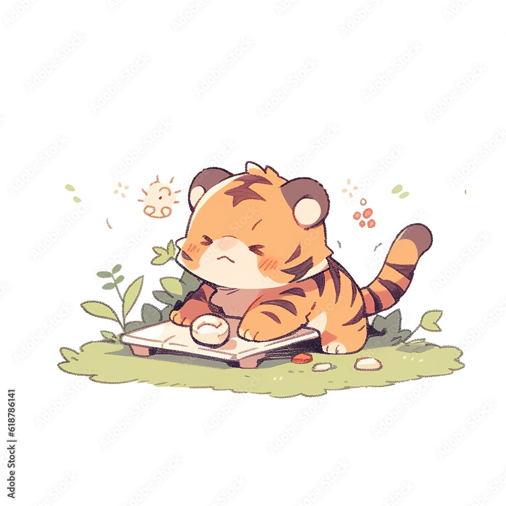 Cute tiger cub cartoon character illustration, Generative AI Cute tiger cub cartoon character illustration, Generative AI