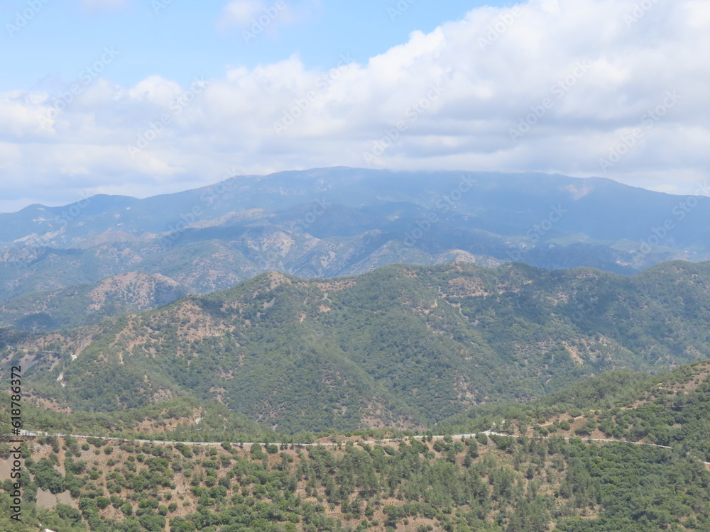 Beautiful view of the mountains and the forest of Cyprus in summer.