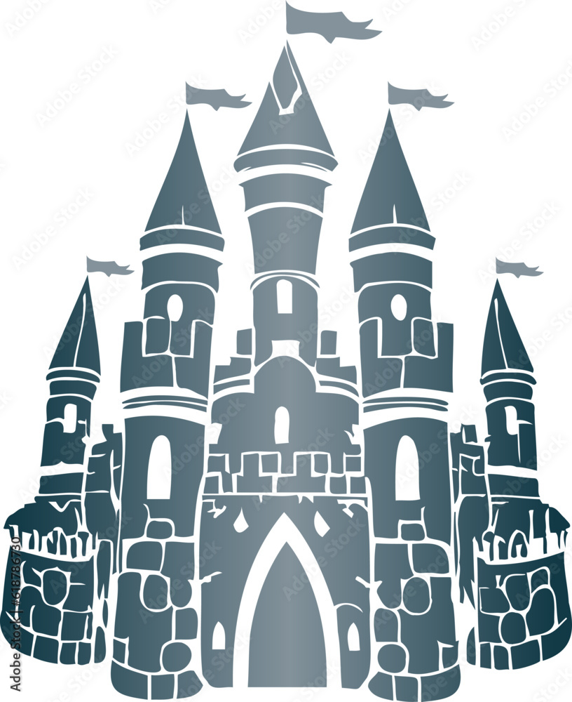Iconic vector logo showcasing a symbolic image of a castle constructed with stone from the medieval era