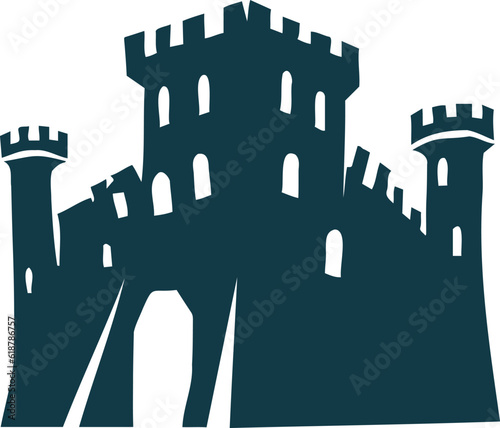 Vector logo icon representing a medieval stone castle in a symbolic manner