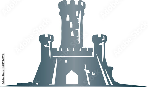 Vector logo featuring a symbolic representation of a stone castle from the medieval period