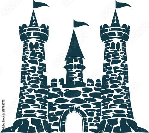 Vector logo capturing the essence of a medieval stone castle in a symbolic depiction