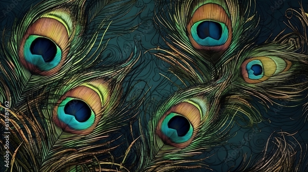 Fototapeta premium Background with peacock feathers. Generative AI