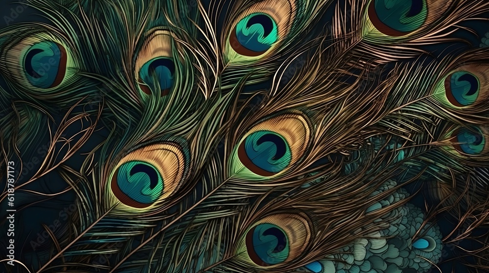 Obraz premium Background with peacock feathers. Generative AI