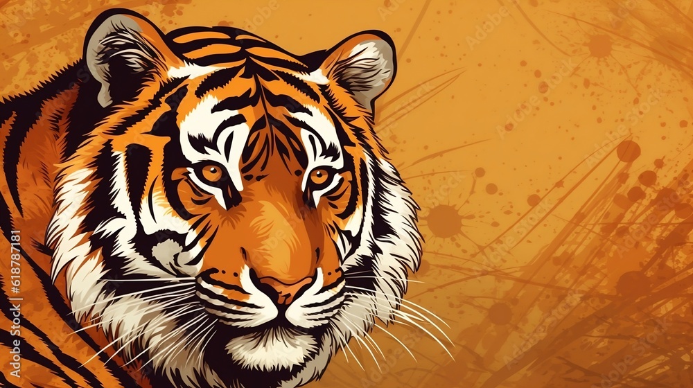 Orange background with tiger. Generative AI