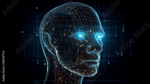 Abstract digital human face. Generative AI