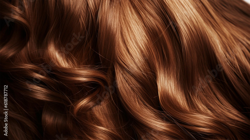 Close-up of a bundle of shiny natural brown curls of hair . Generative AI