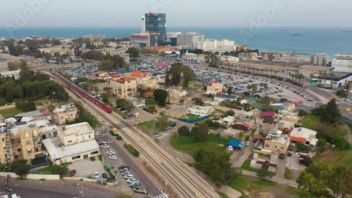 Haifa port aerial drone footage