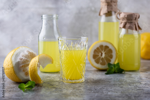 Traditional italian limoncello or lemon liquor