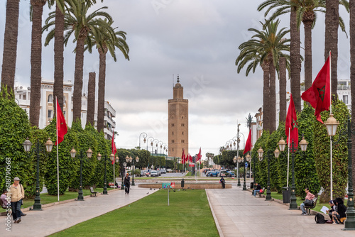 Magnificent Avenue Mohammed V in the city center of Rabat in Morocco
