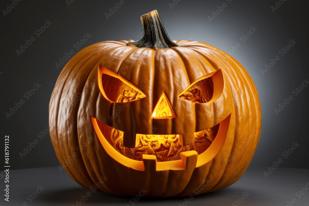 Jack o' lantern halloween pumpkin with ligth on inside isolated generative ai Jack o' lantern halloween pumpkin with ligth on inside isolated generative ai