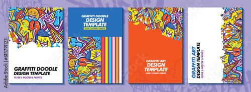 Modern doodle graffiti art poster or flyer template with colorful design. Hand-drawn abstract graffiti illustration vector in street art theme
