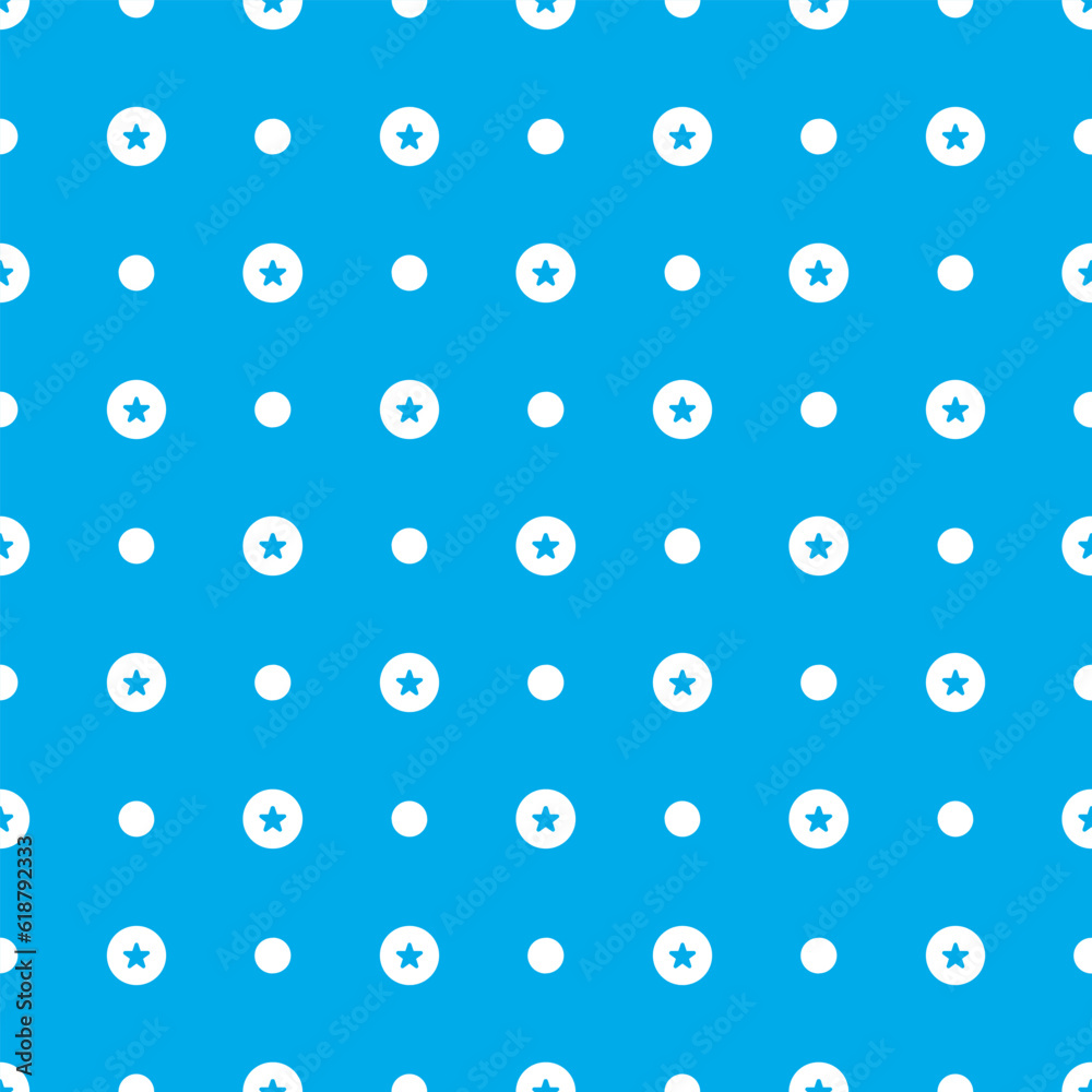 Polka dot seamless pattern,  light blue polka dot with stars vector background.