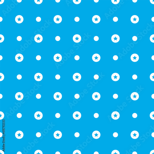 Polka dot seamless pattern, light blue polka dot with stars vector background.