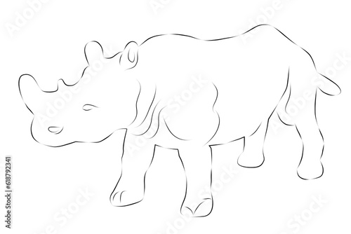 simple vector hand draw sketch rhinoceros  isolated on white 