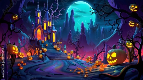 Pumpkins In Graveyard In The Spooky Night © Alex Bur