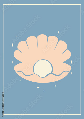 Aesthetic wall decoration - pink pearl shell illustration poster.