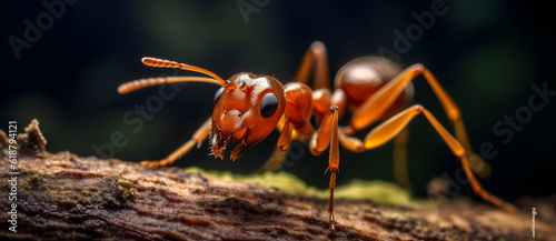a close up of an ant crawling on a tree Generated by AI © shirly