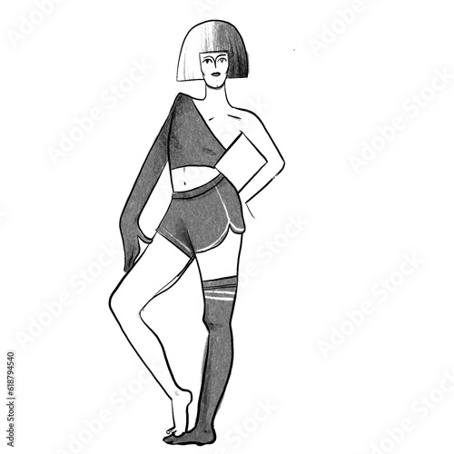 Black and White Sketch of a Cartoon Character - Circus Performer Girl